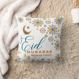 Elegant Eid Mubarak Arabic Calligraphy Moon Stars Kissen