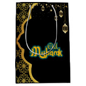 Elegant Eid Mubarak Black Gold Mittlere Geschenktüte (Vorderseite)