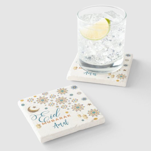 Elegant Eid Mubarak Calligraphy Moon Stars Custom Steinuntersetzer (Seitenansicht)
