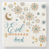 Elegant Eid Mubarak Calligraphy Moon Stars Custom Steinuntersetzer (Vorderseite)