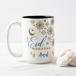 Elegant Eid Mubarak Calligraphy Moon Stars Custom Zweifarbige Tasse