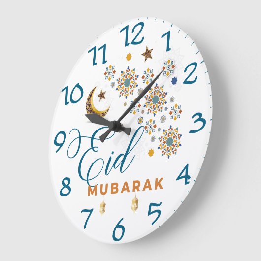 Elegant Eid Mubarak Calligraphy Moon Stars Große Wanduhr (Winkel)