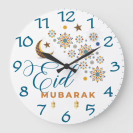 Elegant Eid Mubarak Calligraphy Moon Stars Große Wanduhr