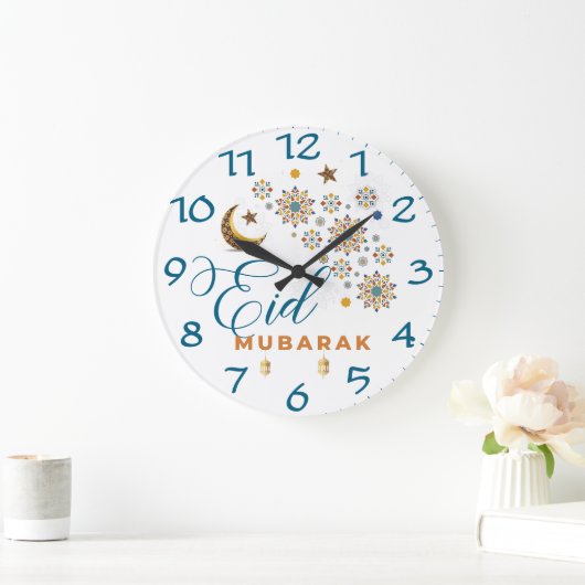 Elegant Eid Mubarak Calligraphy Moon Stars Große Wanduhr (Zuhause)