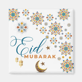 Elegant Eid Mubarak Calligraphy Moon Stars Islamic Magnet