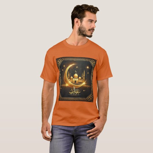 Elegant Eid Mubarak Crescent Moschee Tshirt (Vorne ganz)