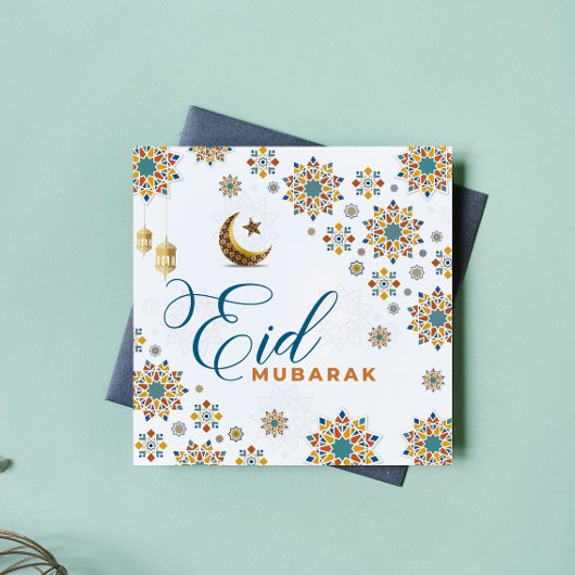 Elegant Eid Mubarak Moon Stars Feiertagskarte
