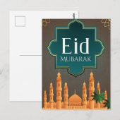 Elegant Eid Mubarak Mosque Skyline Art Postkarte (Vorne/Hinten)