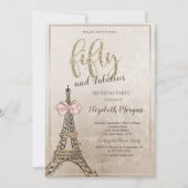 Elegant Eiffel Tower Bow 50th Birthday Einladung (Vorderseite)