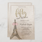 Elegant Eiffel Tower Bow 50th Birthday Einladung (Vorne/Hinten)