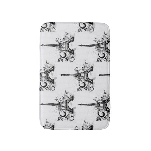 Elegant Eiffel Tower Paris Schwarz-weiß Geblüht Badematte (Vorderseite Vertikal)