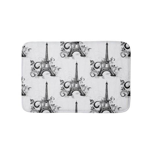 Elegant Eiffel Tower Paris Schwarz-weiß Geblüht Badematte (Vorderseite)