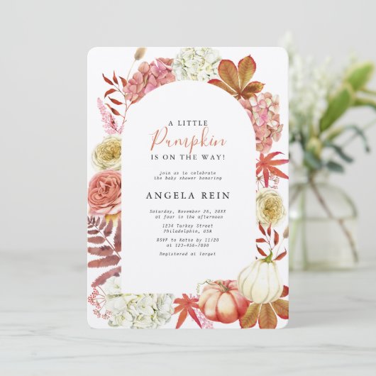 Elegant ein wenig Kürbiskugel lässt die Babydusche Einladung (Stehend Vorderseite)