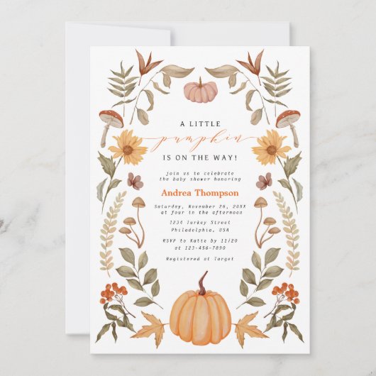 Elegant ein wenig Kürbiskugel lässt die Babydusche Einladung (Vorderseite)