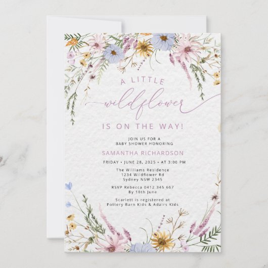 Elegant eine kleine Wildblume Babydusche Einladung (Vorderseite)
