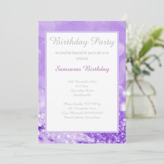 ELEGANT & EINFACH LAVENDER BOKEH GEBURTSTAG EINLADUNG (Stehend Vorderseite)