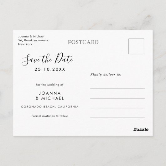 Elegant Einfach Minimalistisch modern Save the Dat Postkarte (Rückseite)