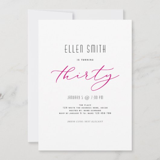 Elegant, einfach, modern, 30. Geburtstag Einladung (Vorderseite)