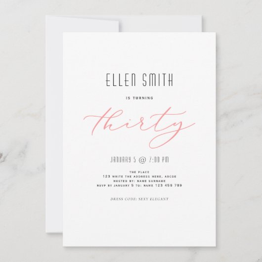 Elegant, einfach, modern, 30. Geburtstag Einladung (Vorderseite)