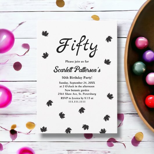 Elegant einfach schwarz und weiß Herbst 50. Geburt Einladung
