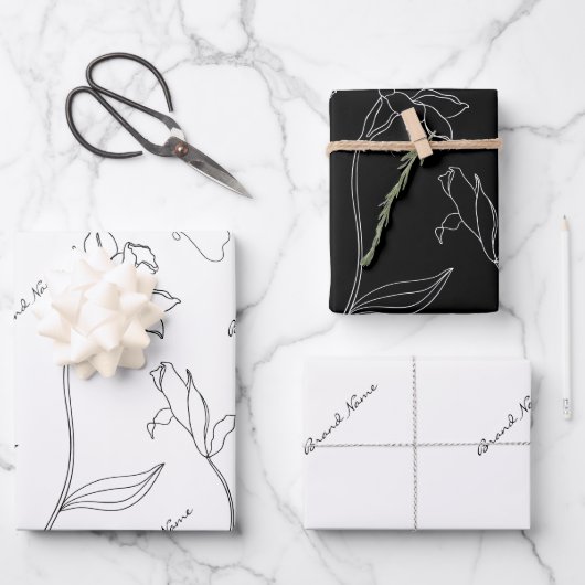 Elegant einfach schwarz-weiß geschenkpapier set (Vorderseite)