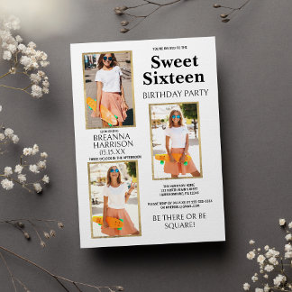 Elegant Einfach Weißgold Foto Sweet Sixteen Einladung