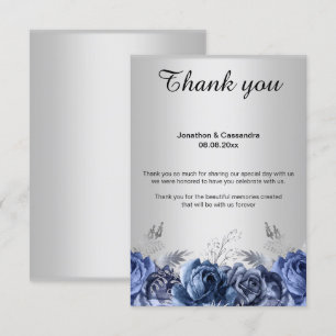 ELEGANT EINFACHE BLAUE BLUMEN SILBER DANKE KARTE