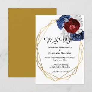 ELEGANT EINFACHE BLUMEN NAVY ROT GOLD RSVP EINLADUNG