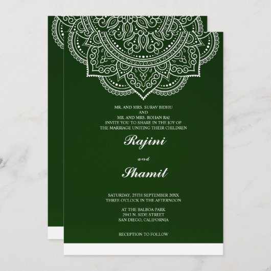 Elegant einfache Emerald Green Paisley Indian Hind Einladung (Vorne/Hinten)
