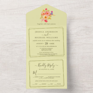 Elegant Einfache Himmlische Gelbe, Monogramm-Hochz All In One Einladung