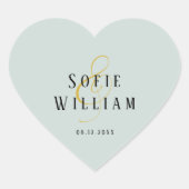 Elegant einfache Hochzeitnamen Datum grüne Aufkleb Herz-Aufkleber (Vorderseite)