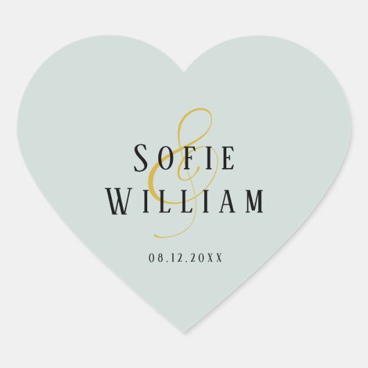Elegant einfache Hochzeitnamen Datum grüne Aufkleb Herz-Aufkleber (Vorderseite)