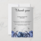 ELEGANT EINFACHER BLUE FLORAL SILVER DANK KARTE (Vorderseite)