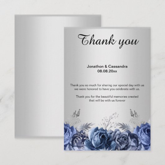 ELEGANT EINFACHER BLUE FLORAL SILVER DANK KARTE (Vorne/Hinten)