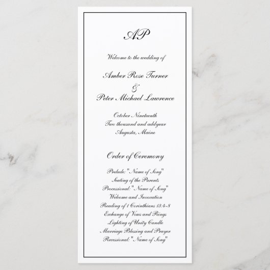Elegant einfaches Schwarz-Weiß-Formal-Monogramm-Ho Programm (Vorderseite)