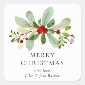 Elegant Einfaches Weihnachtswasser Botanisch Quadratischer Aufkleber (Vorderseite)
