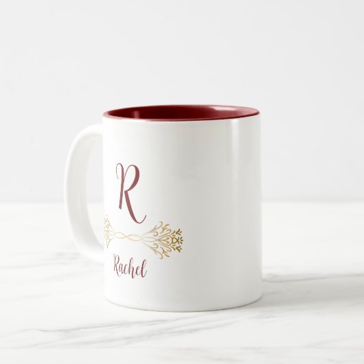 Elegant Einzigartiger Monogramm Name Frohe Weihnac Zweifarbige Tasse (Vorderseite Links)