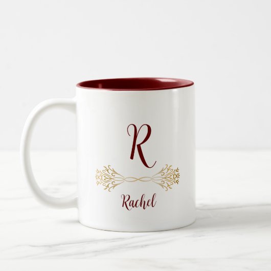 Elegant Einzigartiger Monogramm Name Frohe Weihnac Zweifarbige Tasse (Links)