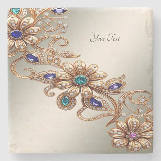 Elegant Elegant Gold Jewel Blume Stone Untersetzer (Vorderseite)