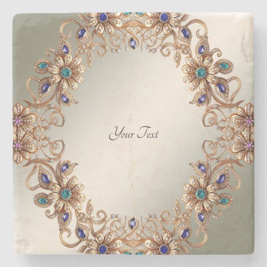 Elegant Elegant Gold Jewel Flowers Stone Coaster Steinuntersetzer (Vorderseite)
