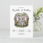 Elegant Elephant 1. Geburtstag digital Einladung (Stehend Vorderseite)