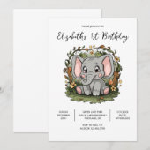 Elegant Elephant 1. Geburtstag digital Einladung (Vorne/Hinten)