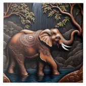 Elegant Elephant Amidst Ruhe Wasserfall Szene Fliese (Vorderseite)