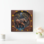 Elegant Elephant Amidst Ruhe Wasserfall Szene Quadratische Wanduhr (Zuhause)