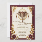 Elegant Elephant Auspicious Ganesha Floral Indian Einladung (Vorderseite)