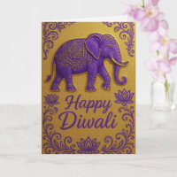 Elegant Elephant & Lotus Happy Diwali Gruß