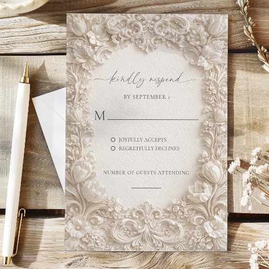 Elegant Embossed Floral Wedding Response Cards Einladung