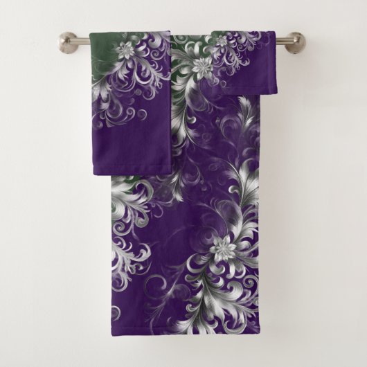 Elegant Emerald and Amethyst Silver Trim Towel Set (Insitu)