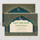Elegant Emerald and Gold Arch Save the Date  (Vorne/Hinten)