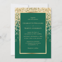 Elegant Emerald and Gold Confetti Wedding Einladung